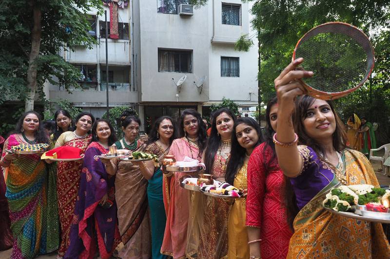 Hindu married women take part in celebrations for the Karva Chauth festival. AFP