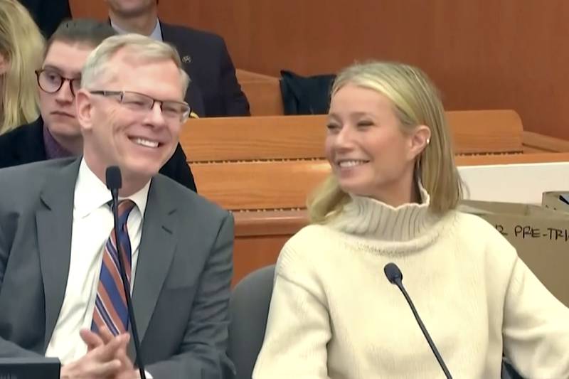 Ms Paltrow and her lawyer Steve Owens. AP