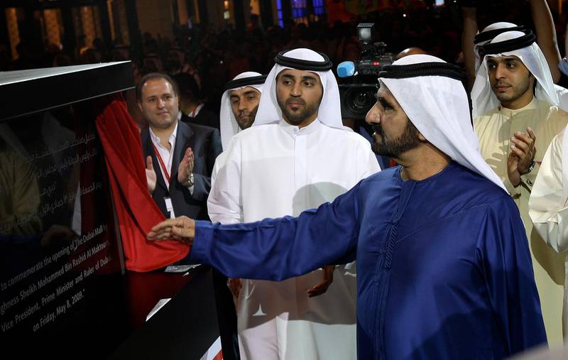 DUBAI, UNITED ARAB EMIRATES – May 8: H.H.Sheikh Mohammed Bin Rashid Al Maktoum formally opens the Dubai Mall and The Dubai Fountain in Dubai. (Pawan Singh / The National) *** Local Caption ***  PS01-DUBAI MALL.jpg
