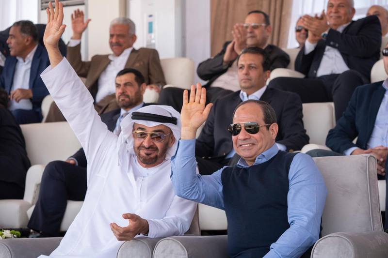 Sheikh Mohamed bin Zayed, Crown Prince of Abu Dhabi and Deputy Supreme Commander of the Armed Forces, and President Abdel Fattah El Sisi of Egypt attend the Sharm El Sheikh Hertiage Festival on Wednesday. Courtesy Sheikh Mohamed bin Zayed Twitter