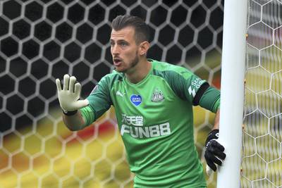 Newcastle United's Slovakian goalkeeper Martin Dubravka gestures during the English Premier League football match between Watford and Newcastle at Vicarage Road Stadium in Watford, north of London on July 11, 2020. (Photo by MIKE EGERTON / POOL / AFP) / RESTRICTED TO EDITORIAL USE. No use with unauthorized audio, video, data, fixture lists, club/league logos or 'live' services. Online in-match use limited to 120 images. An additional 40 images may be used in extra time. No video emulation. Social media in-match use limited to 120 images. An additional 40 images may be used in extra time. No use in betting publications, games or single club/league/player publications. / 