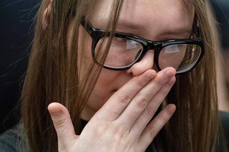 Anna Sorokin, who a New York jury convicted last month of swindling more than $200,000 from banks and people, reacts during her sentencing at Manhattan State Supreme Court New York, U.S., May 9, 2019.         Steven Hirsch/Pool via REUTERS