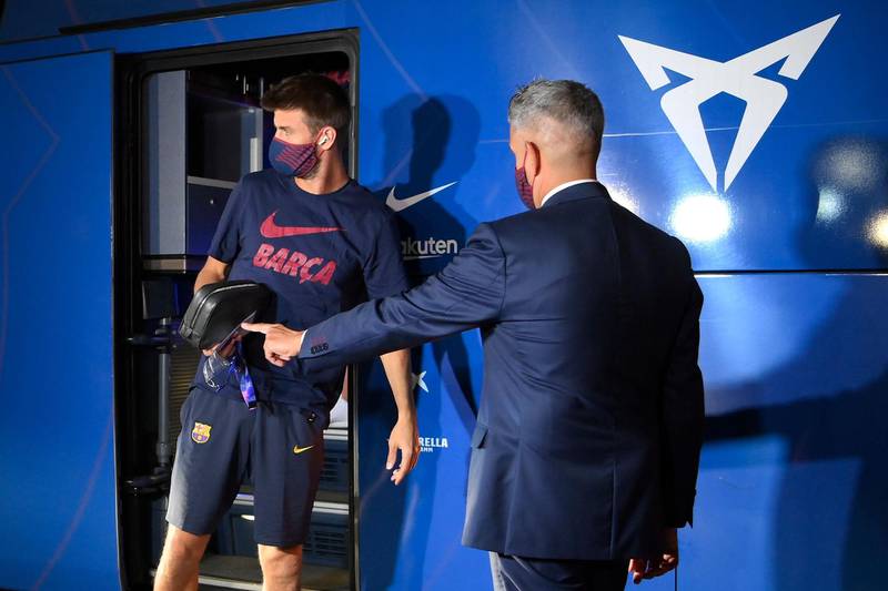 Barcelona's Spanish defender Gerard Pique arrives at the team's hotel. AFP