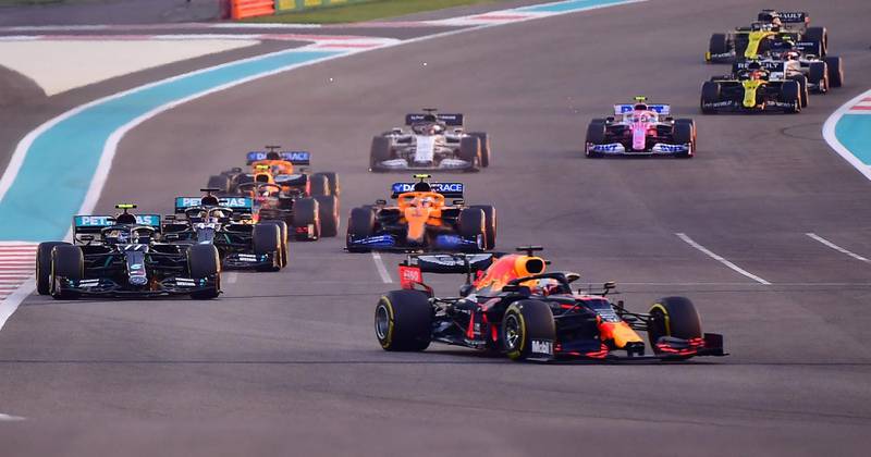 Red Bull's Max Verstappen leads at the start of the race. Reuters