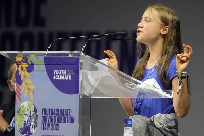 Greta Thunberg has criticised world leaders for what she called their “empty words and promises”, describing their green pledges as “blah, blah, blah”. AP Photo