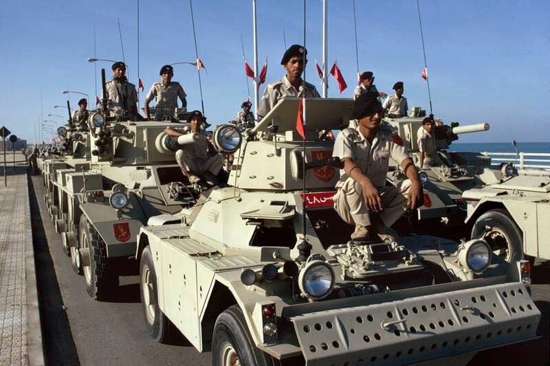Abu Dhabi's Defence Force takes part in a parade to celebrate the fifth anniversary of Sheikh Zayed's accession, prior to the foundation of the UAE on November 27, 1971. Bruno Barbey / Magnum Photos / arabianEye.com