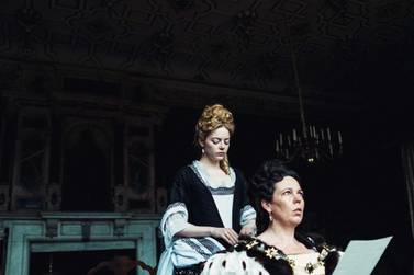 Emma Stone and Olivia Colman in 'The Favourite'. Olivia Colman is up for Best Actress. Courtesy Twentieth Century Fox Film.