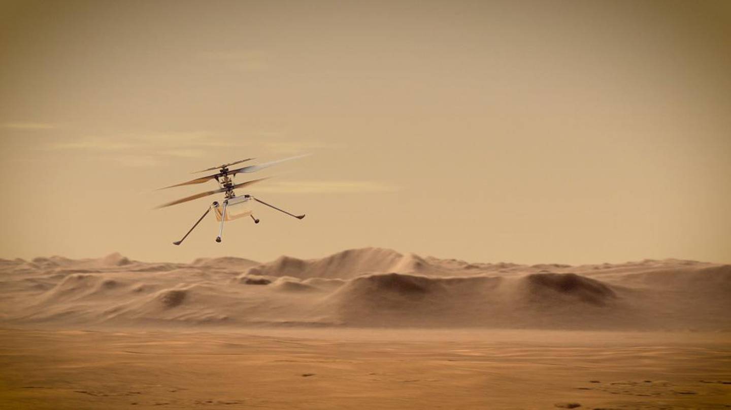 An artist's rendition of Nasa's Ingenuity helicopter that has been sent to space alongside the Perseverance rover. Courtesy: Nasa  