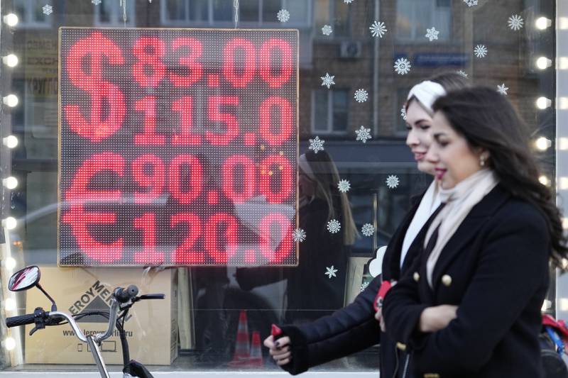Russians are facing the prospect of higher prices after Western sanctions against Moscow for its military offensive in Ukraine sent the rouble plummeting. AP