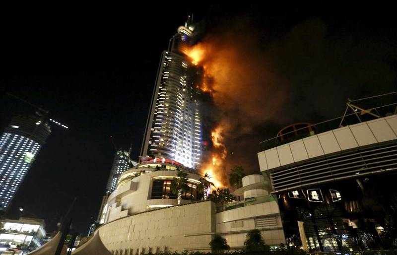 The Address Downtown Dubai hotel caught fire hours before the New Year's Eve fireworks in Dubai. Ahmed Jadallah / Reuters