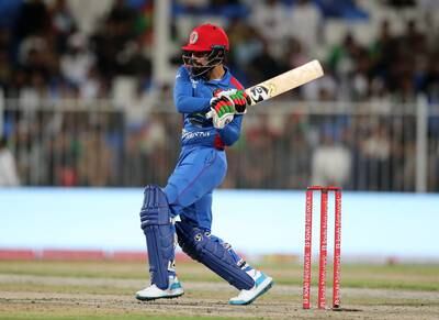 Afghanistan's Rashid Khan bats against Pakistan.