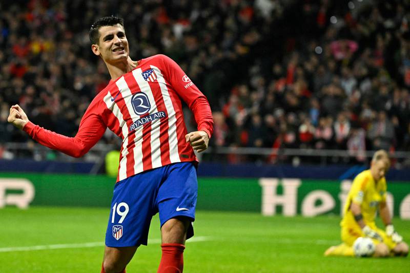 Atletico Madrid's Alvaro Morata after scoring his team's fifth goal against Celtic. AFP