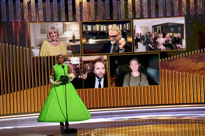 Cynthia Erivo presents the award for Best Screenplay - Motion Picture during the 78th annual Golden Globe Awards.  EPA / HFPA
