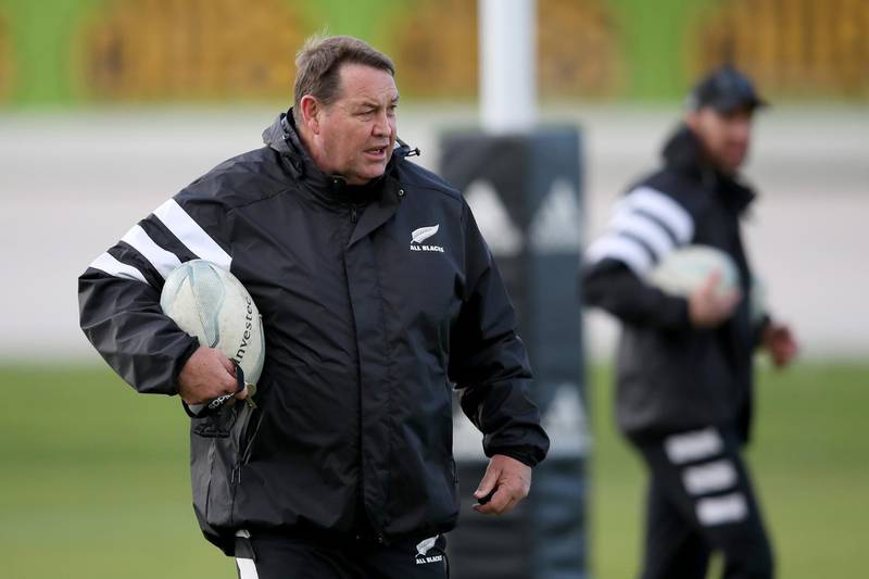 AUCKLAND, NEW ZEALAND - AUGUST 15: Head coach Steve Hansen looks on during a New Zealand All Blacks training session on August 15, 2019 in Auckland, New Zealand. (Photo by Hannah Peters/Getty Images)