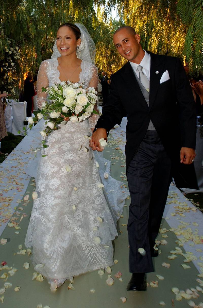 To marry her second husband Cris Judd in 2001, Lopez wore a beaded Valentino gown. Reuters