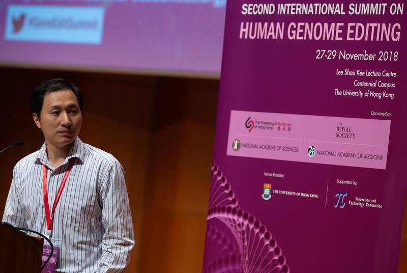 epa07194176 Mainland Chinese scientist He Jiankui presents his work at the Second International Summit on Human Genome Editing, at the University of Hong Kong in Hong Kong, China, 28 November 2018. He Jiankui claims to have created the world's first genetically-edited twin babies, named Lulu and Nana, and has defended his work amid a storm of criticism from the world's scientific community. Critics have called the scientist's work medically unnecessary and ethically questionable.  EPA/ALEX HOFFORD
