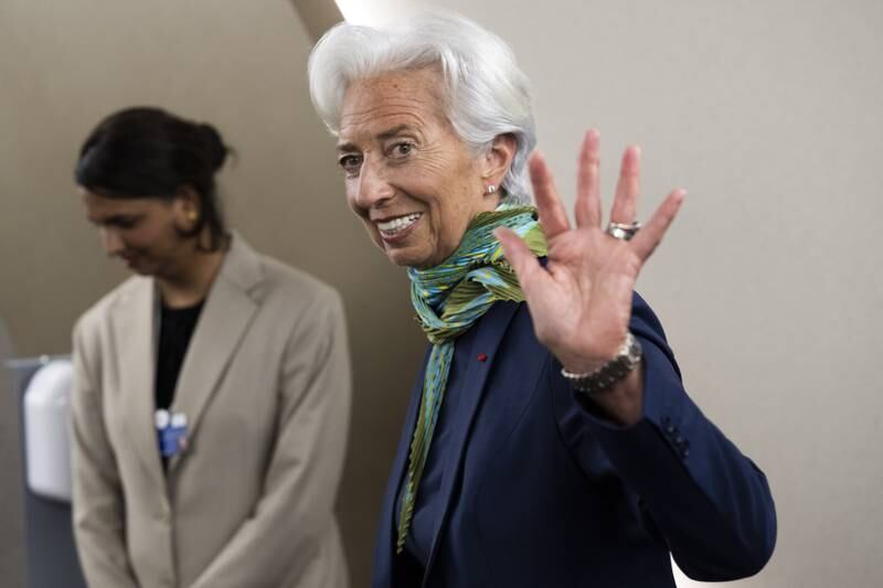 European Central Bank President Christine Lagarde waves as she attends the annual meeting of the World Economic Forum. EPA