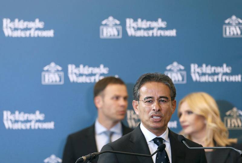 Mohamed Alabbar, the chairman of Emaar Properties and board member of Eagle Hills, speaks during a press conference after a signing ceremony for the Belgrade Waterfront project. Darko Vojinovic / AP Photo