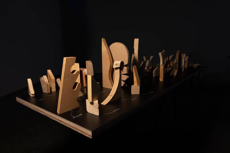 Vikram Divecha's 'The relationship between wood and sunlight' (detail), made from scrap wood pieces from Columbia University's wood shop. April Morais / Courtesy the artitst and Gallery Isabelle van den Eynde