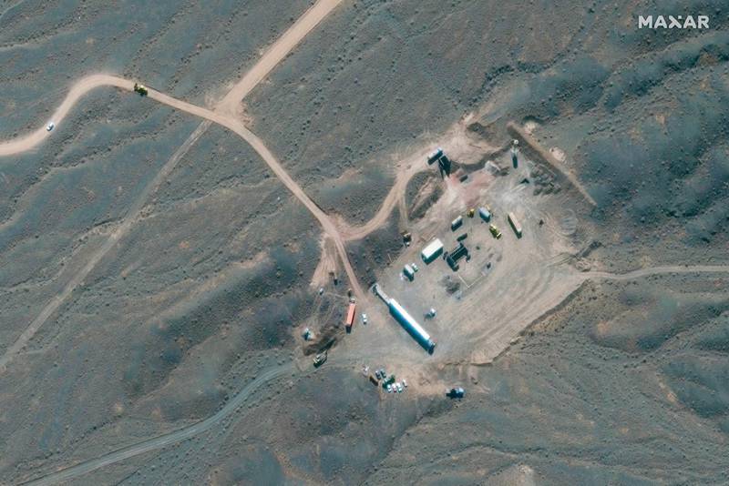 In this Wednesday, Oct. 21, 2020, satellite photo provided by Maxar Technologies, shows construction at Iran's Natanz uranium-enrichment facility that experts believe may be a new, underground centrifuge assembly plant. Satellite photos show Iran has begun construction at its Natanz nuclear facility. That's after the head of the U.N.'s nuclear agency acknowledged Tehran is building an underground advanced centrifuge assembly plant after its last one exploded in a reported sabotage attack last summer. (Satellite image Â©2020 Maxar Technologies via AP)