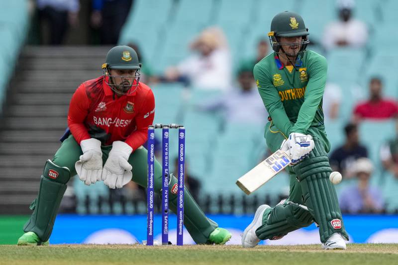 Quinton de Kock bats during the T20 World Cup match between South Africa and Bangladesh. AP