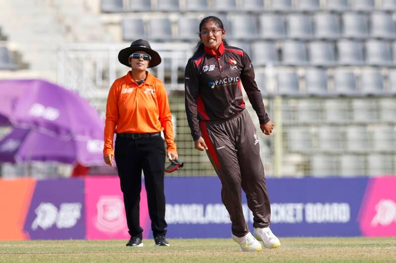 Vaishnave Mahesh of the UAE took two wickets in the U19 World Cup match against South Africa. Photo: Asian Cricket Council 


RESTRICTED TO EDITORIAL USE