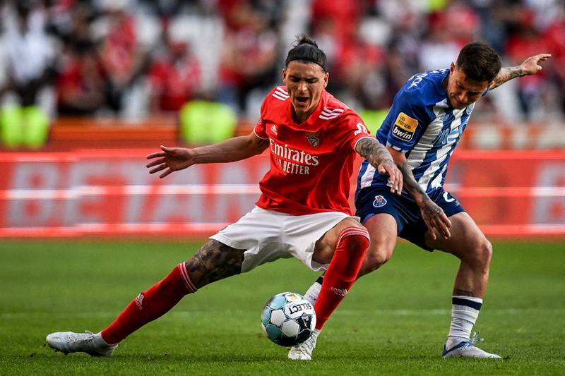 Benfica's Uruguayan forward Darwin Nunez (l) is another who has been linked with a move to Old Trafford. AFP