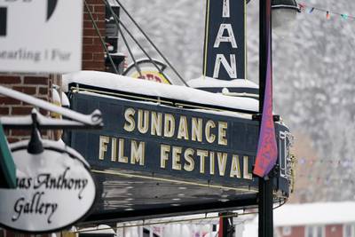 The marquee of the Egyptian Theatre is shown Thursday, Jan. 28, 2021, in Park City, Utah. The largely virtual Sundance Film Festival opened Thursday. (AP Photo/Rick Bowmer)