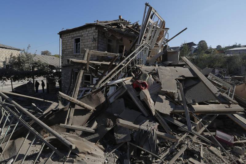 The shelled ruins of a building from the recent conflict over the breakaway region of Nagorno-Karabakh, in Stepanakert. Reuters