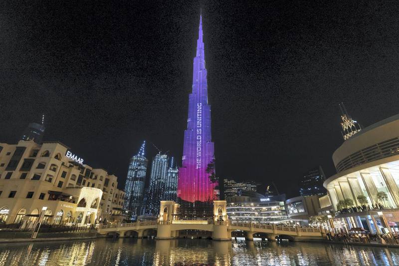 Dubai, United Arab Emirates - Reporter: Salam Al Amir: The Burj Khalifa is lit up for Australia. Wednesday, January 15th, 2020. Burj Khalifa, Dubai. Chris Whiteoak / The National