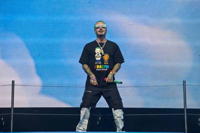 J Balvin performs on day three of Lollapalooza in Grant Park on Saturday, Aug. 3, 2019, in Chicago. (Photo by Amy Harris/Invision/AP)