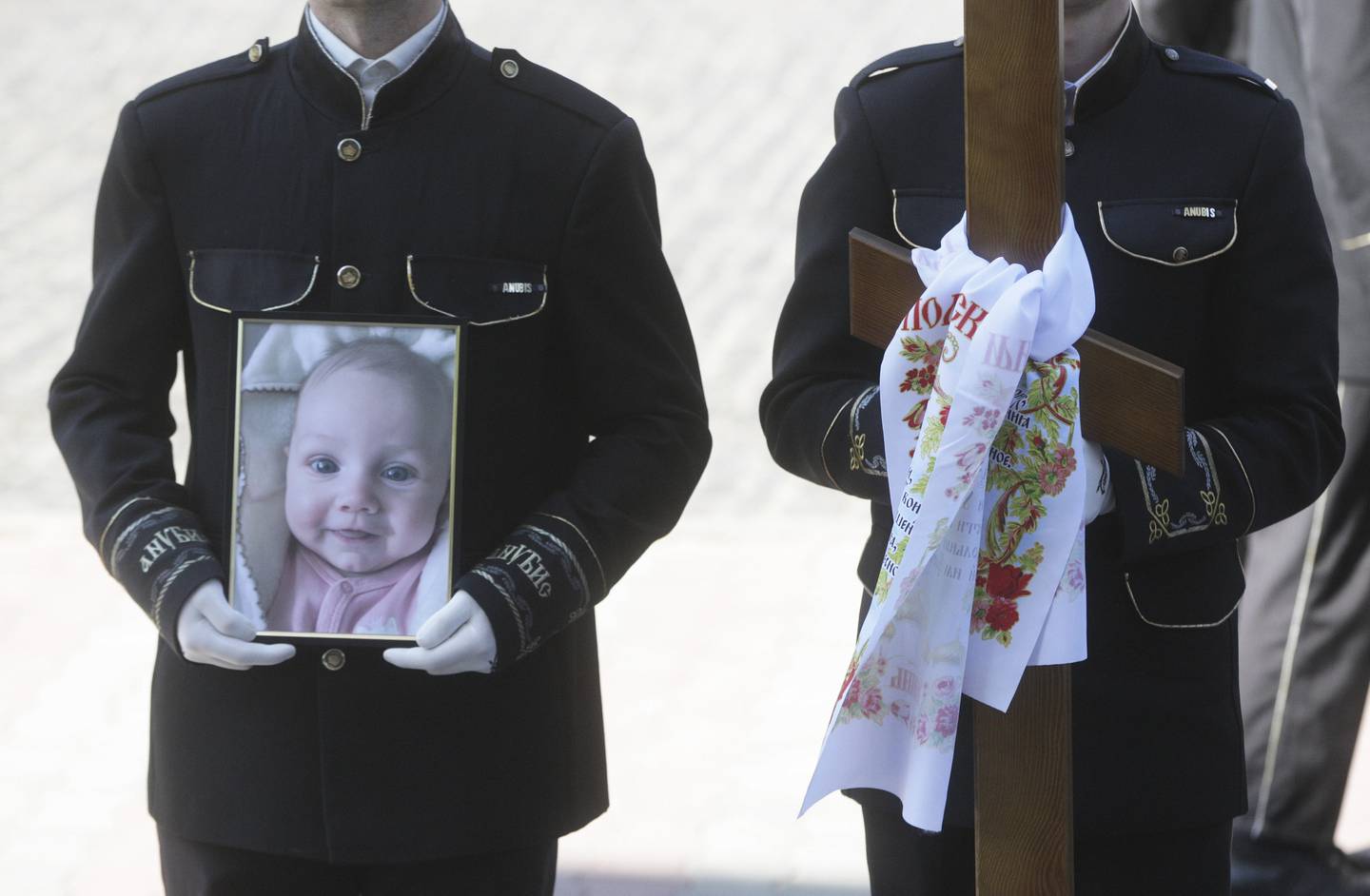 A photo of three-month-old Kira during the funeral ceremony for Kira, her mother Valeria and grandmother Lyudmila in the South Ukrainian city of Odesa in April. Photo: EPA
