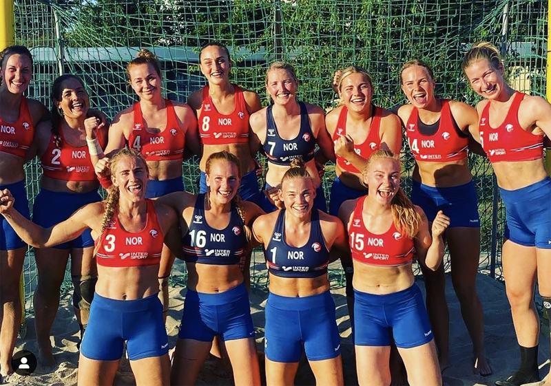 Norway’s women’s beach handball team wearing shorts instead of the mandatory bikini bottoms at the European Beach Handball Championships