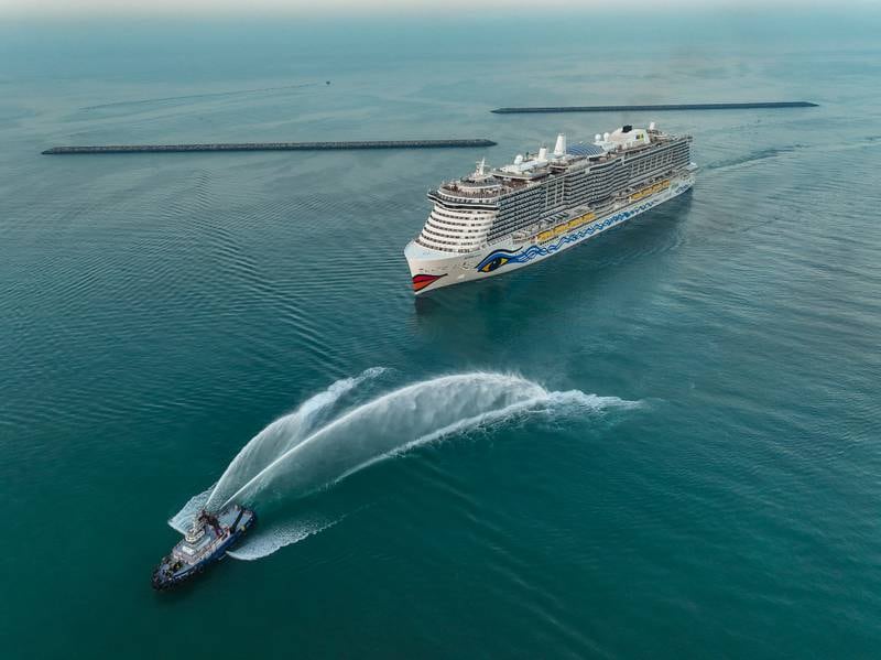 The AIDAcosma is a liquid natural gas-powered ship with a capacity of over 5,500 passengers. Photo: Dubai Harbour