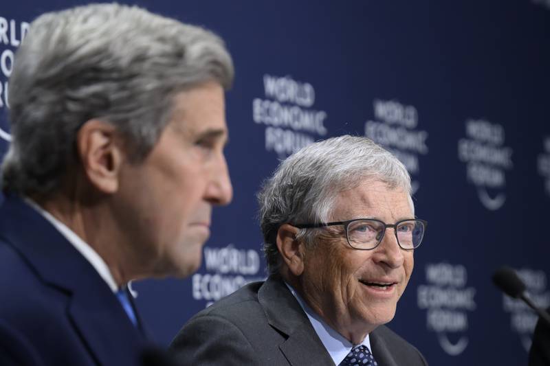 John Kerry, US special presidential envoy for climate, left, and philanthropist Bill Gates will take part in an Abu Dhabi sustainability event on Thursday. AP
