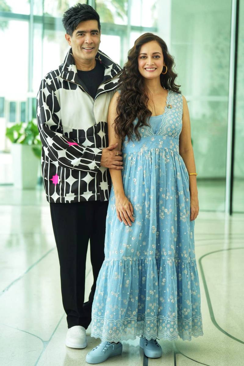 Designer Manish Malhotra with actress Dia Mirza at the W Hotel - Yas Island. Photo: IIFA