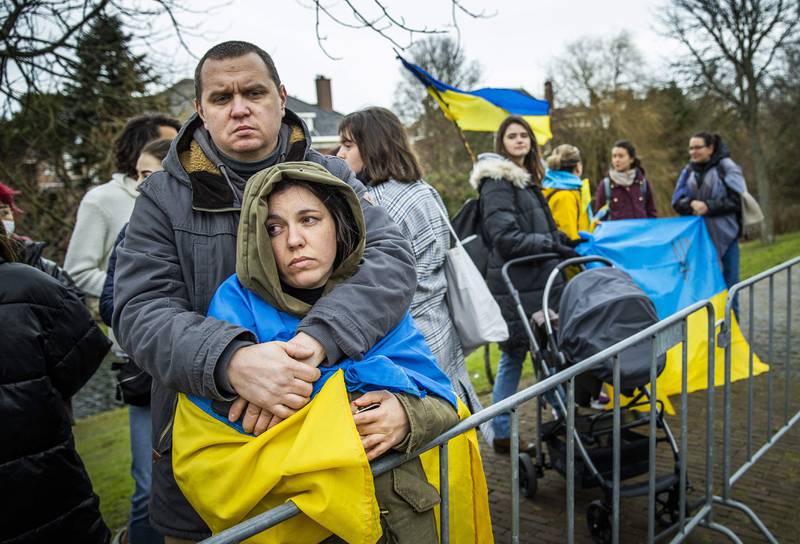 A protest outside the Russian embassy in the Netherlands. AFP