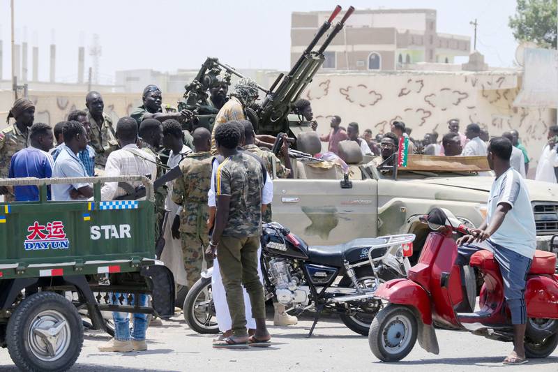 Sudanese soldiers on the streets of the Red Sea city of Port Sudan on Sunday. AFP