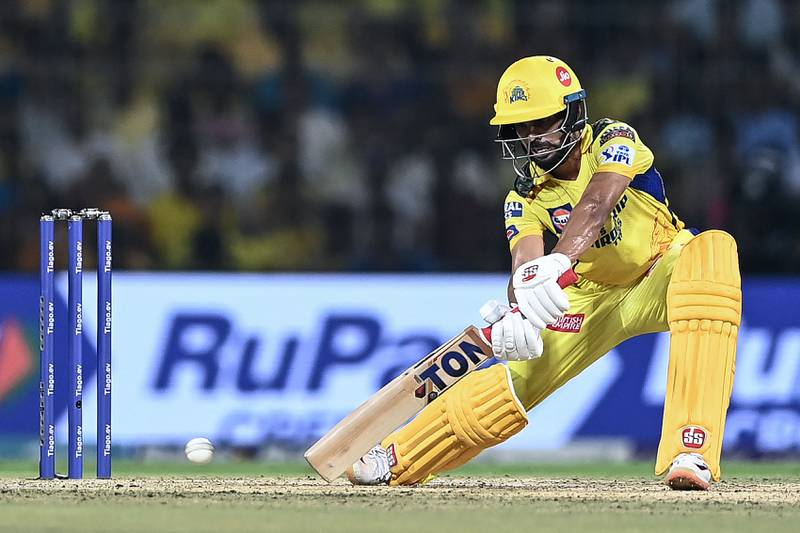Ruturaj Gaikwad plays a shot on his way to making 60 off 44 balls in Chennai Super Kings' 15-run Indian Premier League first qualifier victory against Gujarat Titans at the MA Chidambaram Stadium on May 23, 2023. AFP