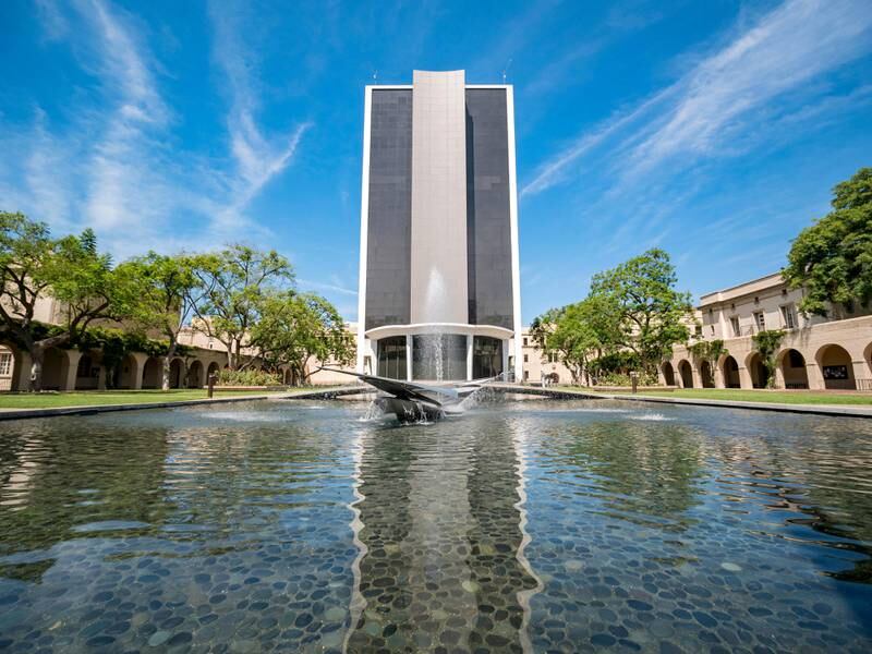 PKRYT6 Los Angeles, JUL 21: Exterior view of the Millikan Library in Caltech on JUL 21, 2018 at Los Angeles, California