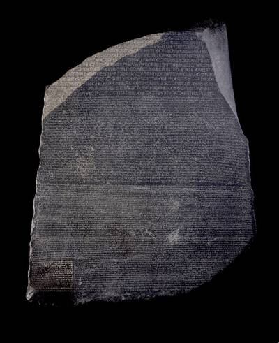The Rosetta Stone provided the key to decoding hieroglyphs and expanding modern knowledge of Egypt’s history. Photo: The Trustees of the British Museum