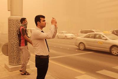 Residents in the capital woke up on Thursday morning to see the city blanketed by fog and dust. Deepthi Unnikrishnan / The National