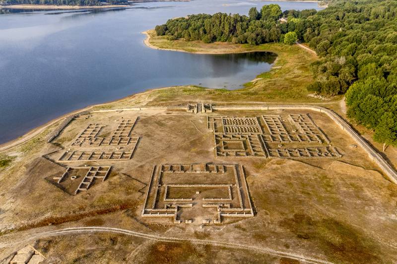The Roman camp Aquis Querquennis, exposed by low water levels in the Limia river in Ourense, Spain, on August 10. EPA
