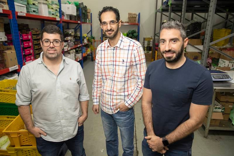 Right Farm's co-founders, from left, Mazen Mourad, Mohammad Ajamieh and Elie Skaf. Antonie Robertson/The National