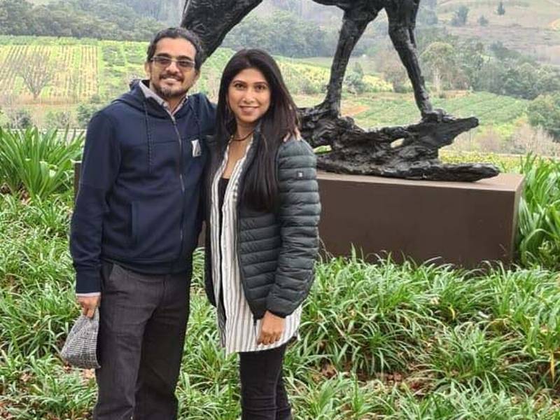 Anjali Menon and her husband Rajiv Menon from Dubai are all set for their second world cup experience after their trip to Russia in 2018. Photo: Anjali and Rajiv Menon