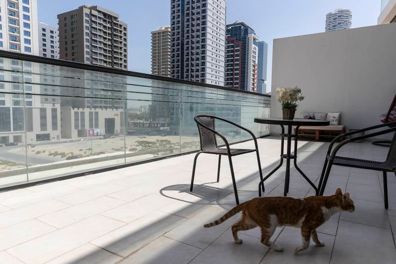 The apartment has a large terrace area. 
