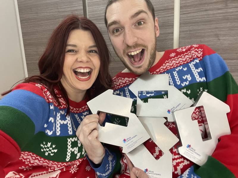 Mark Hoyle celebrating with his wife Roxanne after their song 'Sausage Rolls For Everyone' topped the singles charts for Christmas, making it their fourth Christmas number one in a row. Photo: Official Charts Company