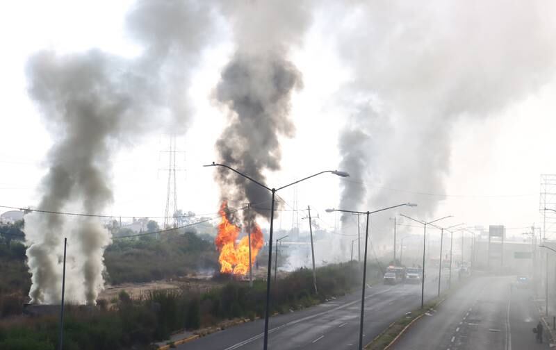 A fire after an explosion in a pipeline at a Pemex plant in Ciudad Nezahualcoyotl, Mexico. EPA