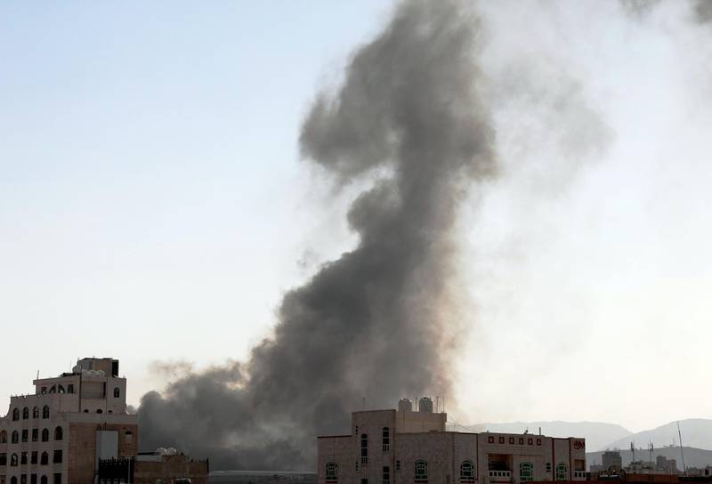 Smoke rises after Saudi-led airstrikes on an army base in Sanaa, Yemen, Sunday, Mar. 7, 2021. The Saudi-led coalition fighting Iran-backed rebels in Yemen said Sunday it launched a new air campaign on the war-torn country‚Äôs capital and on other provinces. The airstrikes come as retaliation for recent missile and drone attacks on Saudi Arabia that were claimed by the Iranian-backed rebels. (AP Photo/Hani Mohammed)