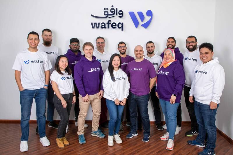 Nadim Alameddine - third from right, front row - chief executive and founder of Dubai-based start-up Wafeq. Photo: Wafeq